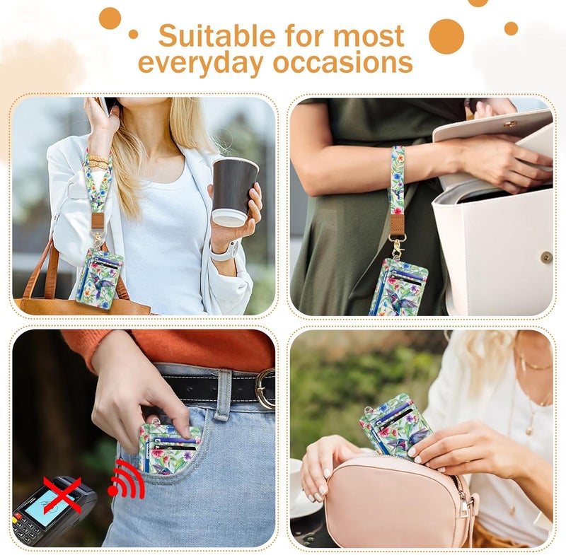 Yonlevres Hummingbird RFID Wristlet Wallet for Women Slim, Small Credit Card Holder Front Pocket Keychain Lanyard, Travel Cute Thin ID Window PU Leather Mini Organizer Case Purse Woman Gifts Ladies - Image 3